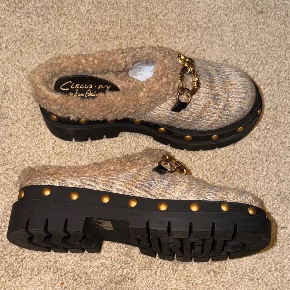 Circus by Sam Edelman Multicolor Knit Slip-On Clog with Gold Chain Detail